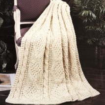 Quick Knit Cables & Diamonds Afghan Knit Pattern Purple Kitty